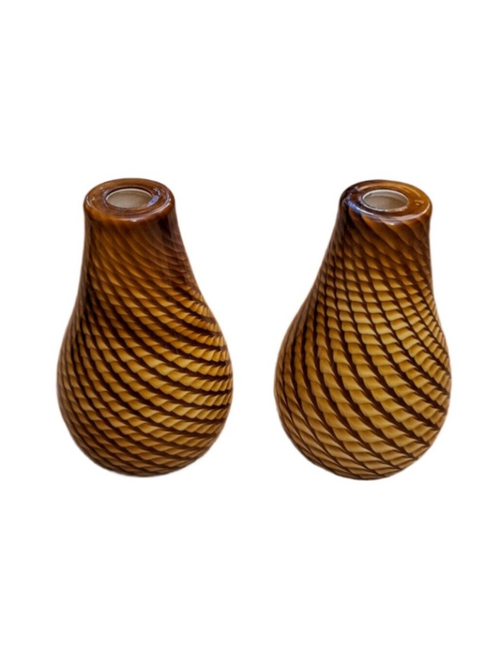 Set Of 2 Vintage MCM Swirl Art Glass Lamp Shade Amber Murano Style Pendant Light